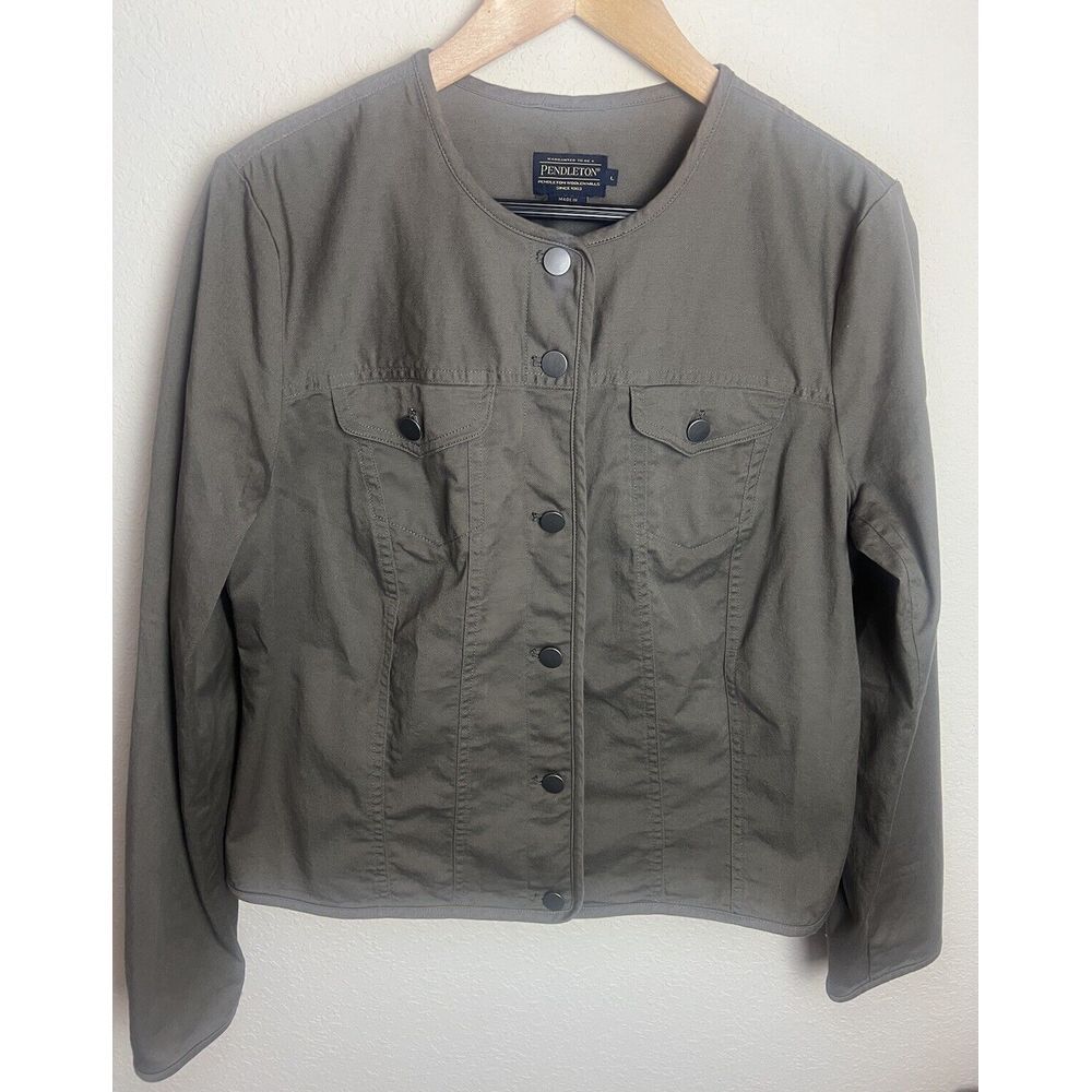 Pendleton Blazer Women's Large Olive Green Lightweight Cotton Stretch‎ Jacket
